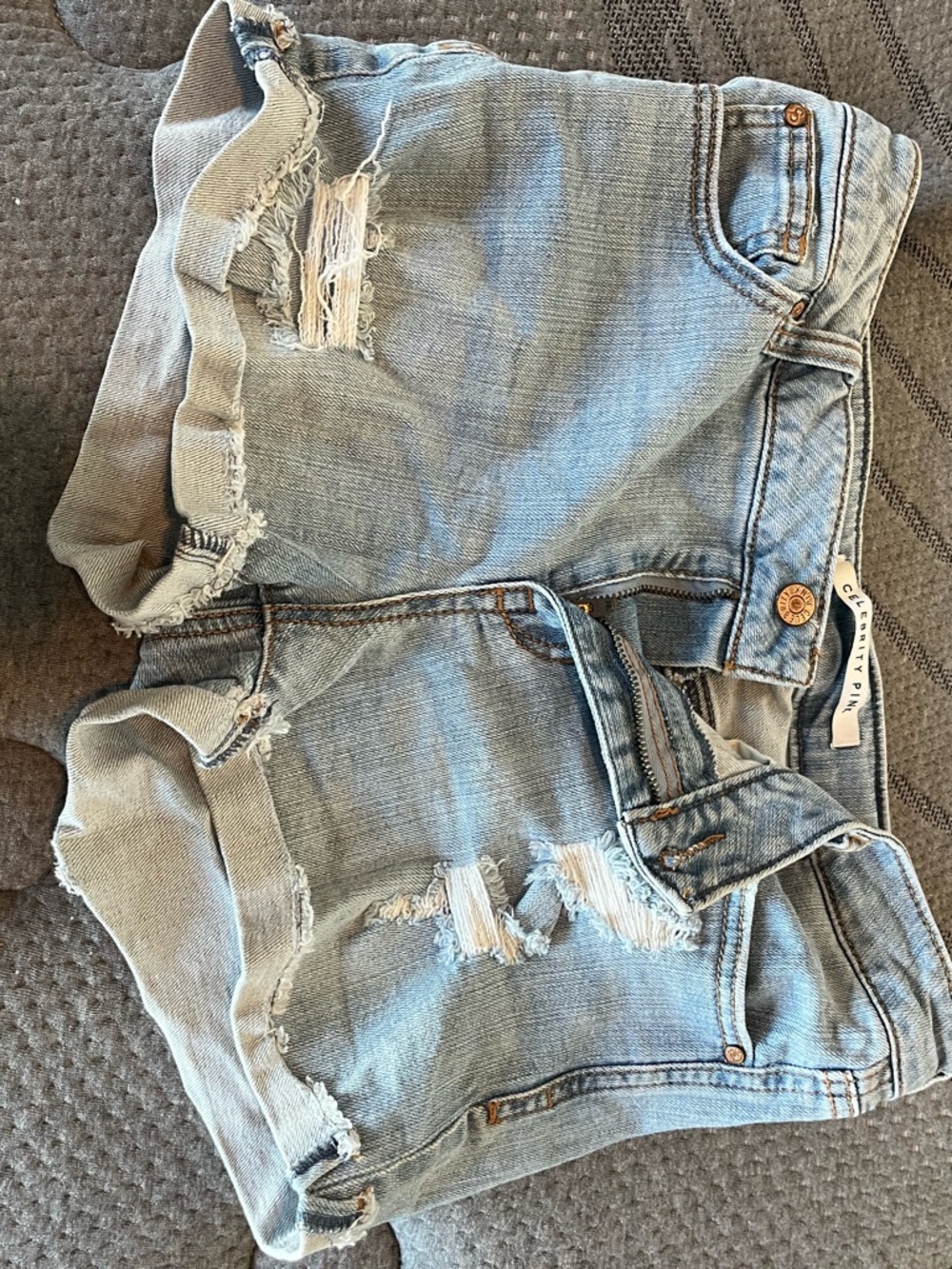 Reverse Light Blue Denim Shorts with Contrast Stitching